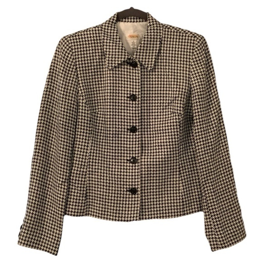 Talbots Women’s Tweeds Blazer Jacket Black And White Houndstooth Print Size 4